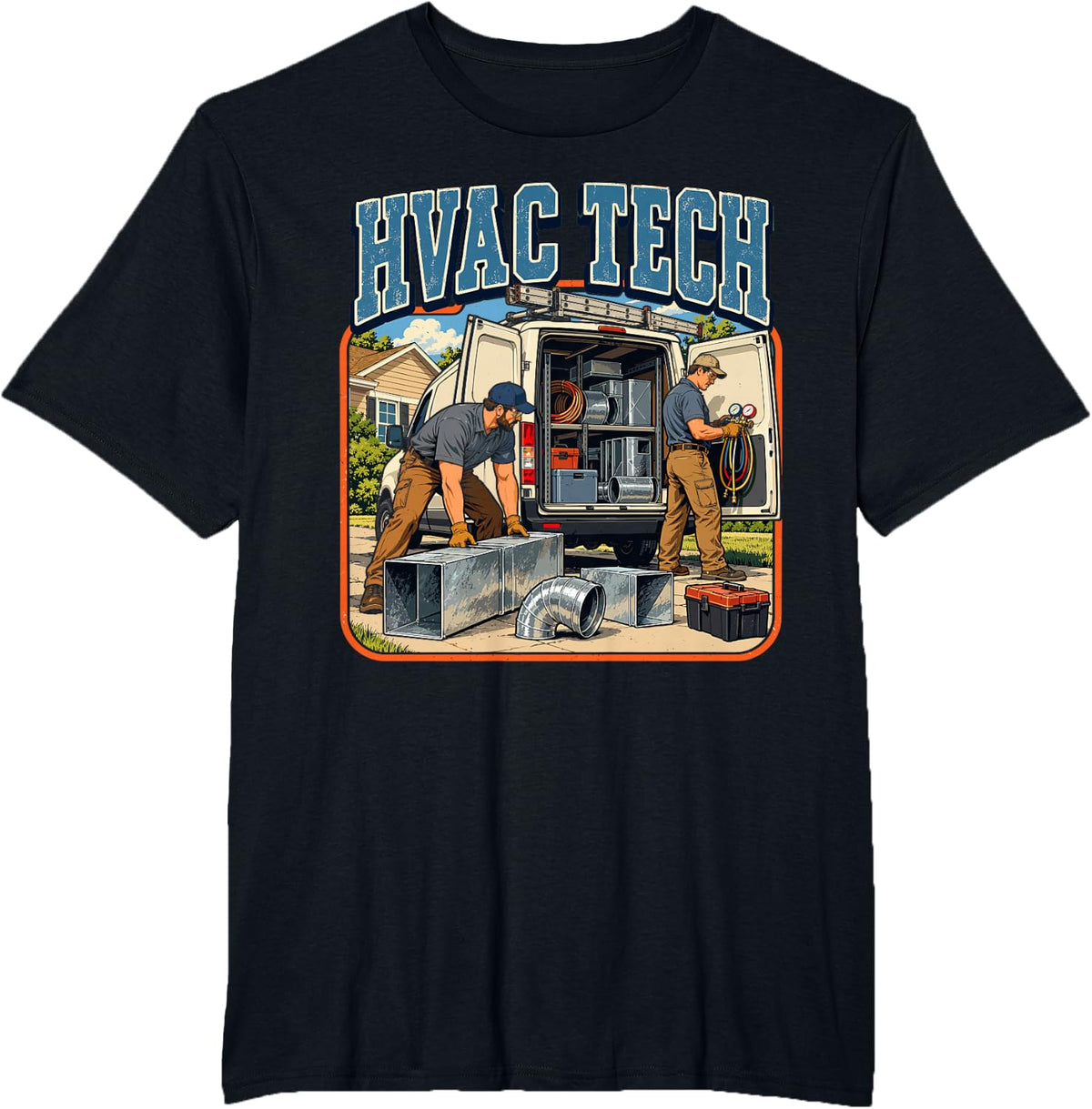 HVAC Tech Service Technician Van T-Shirt - Black