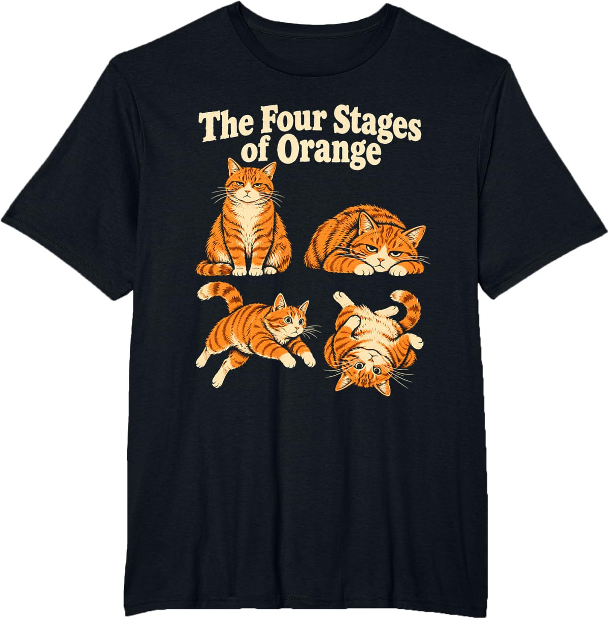 Ginger Cat Moods Vintage Orange Tabby T-Shirt - Black