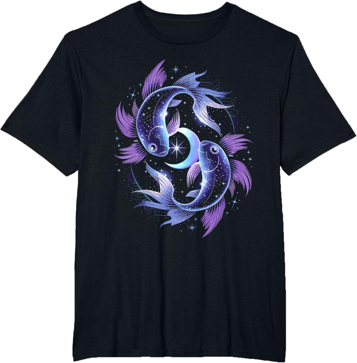 Celestial Koi Fish Galaxy Starry T-Shirt - Black