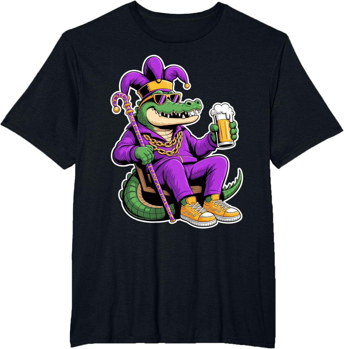Mardi Gras Alligator Beer Jester Cajun Cocodrie Krewes Gator T-Shirt - Black