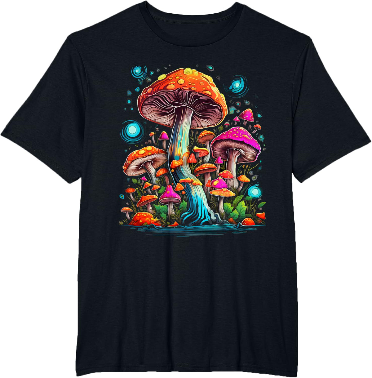 Hippie Mushrooms Psychedelic Forest Fungi Festival T-Shirt - Black
