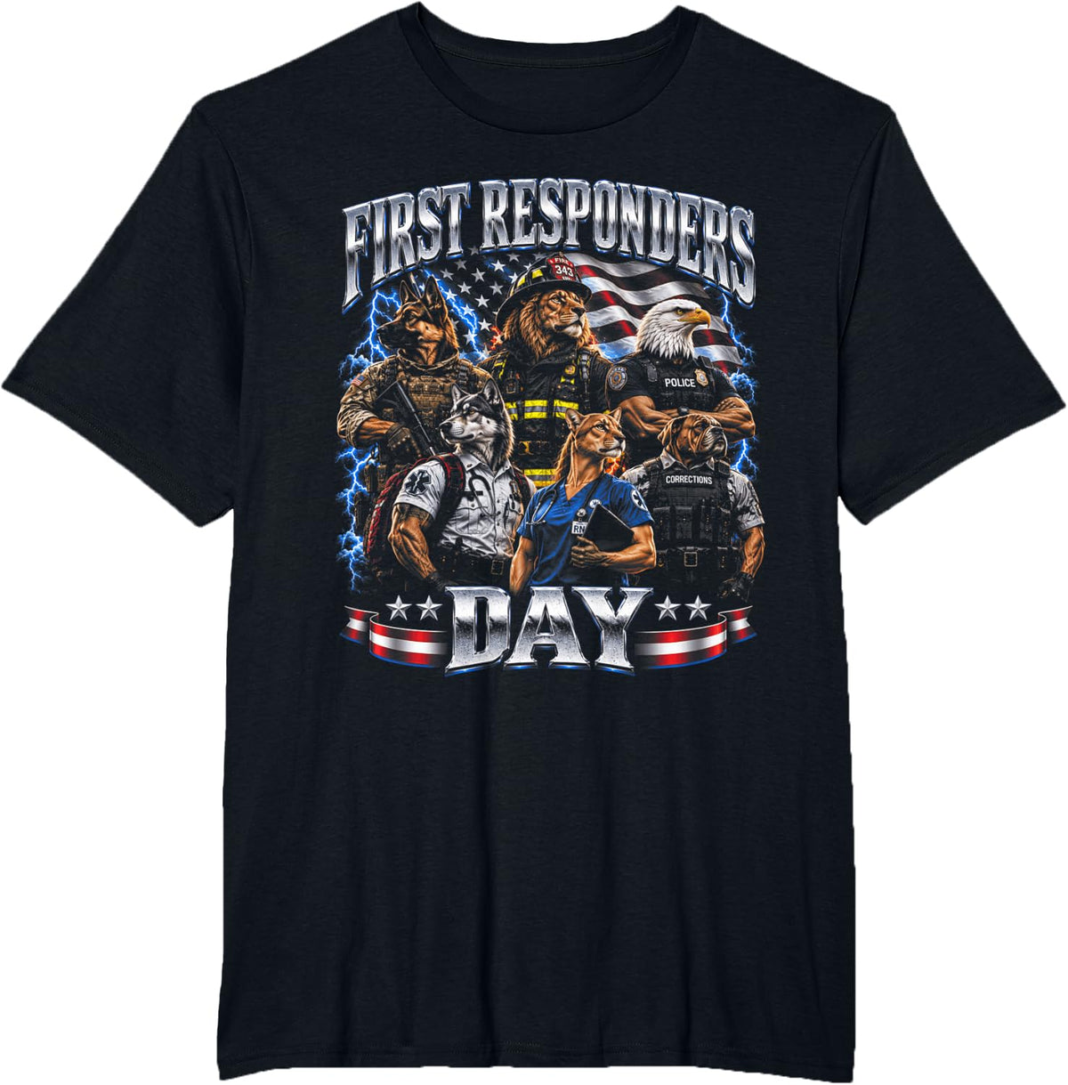 Military Veterans, Firemen Paramedic T-Shirt - Black