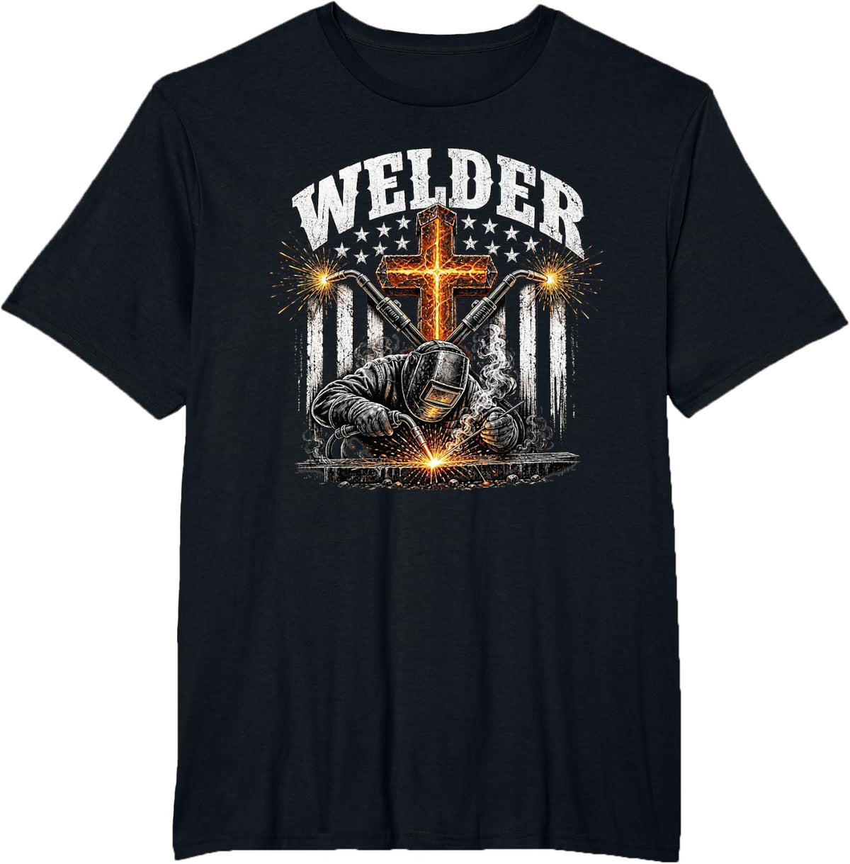 American Flag Christian Welder Welding T-Shirt - Black