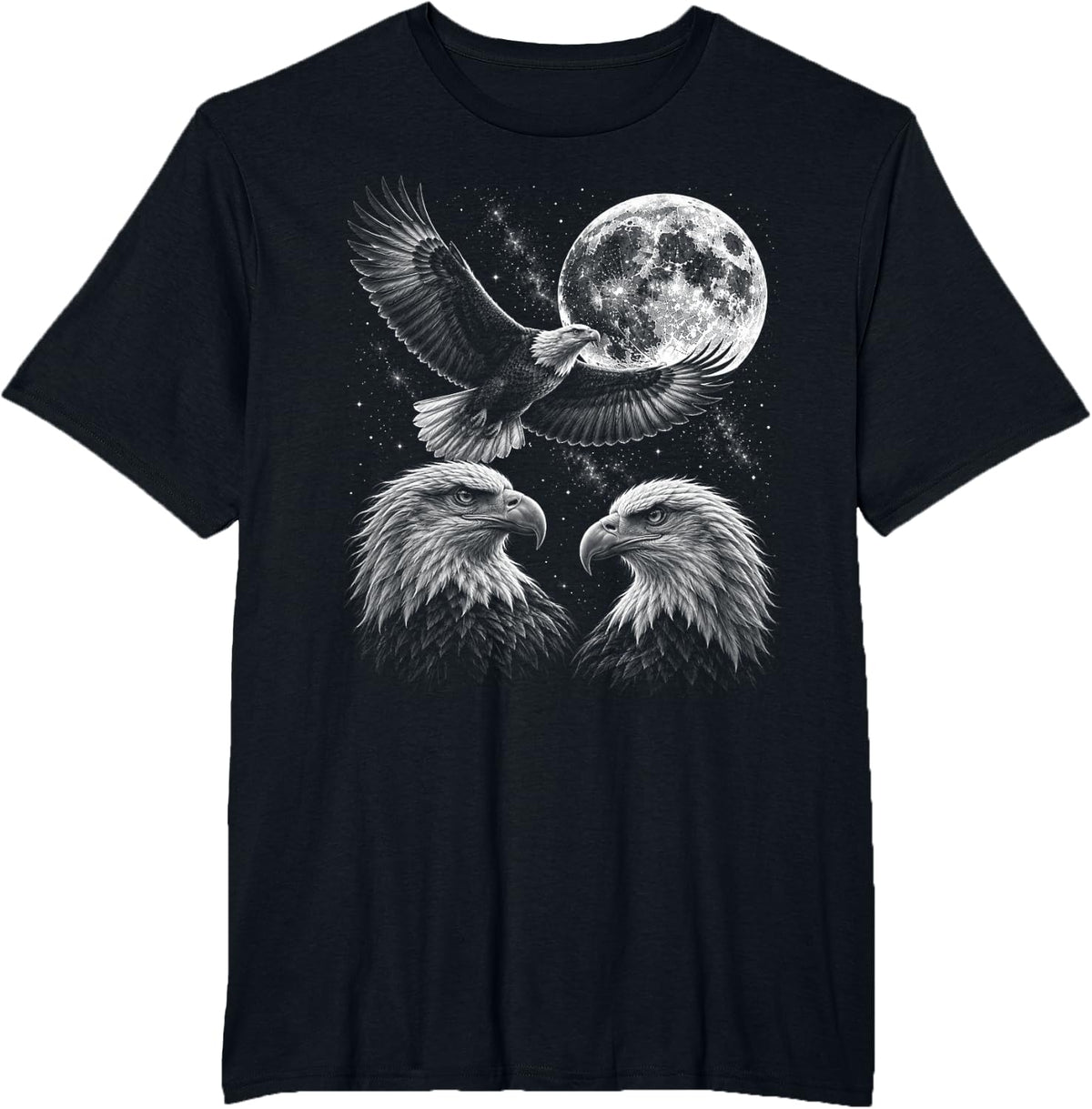 Three Bald Eagles Full Moon Bird Meme Funny Vintage T-Shirt - Black