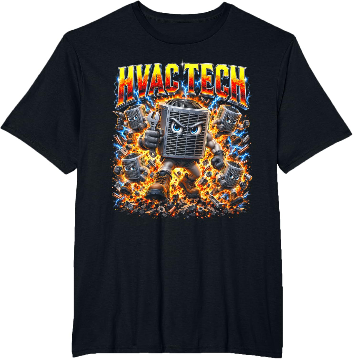 HVAC Tech Heating Cooling Technician Bootleg T-Shirt - Black