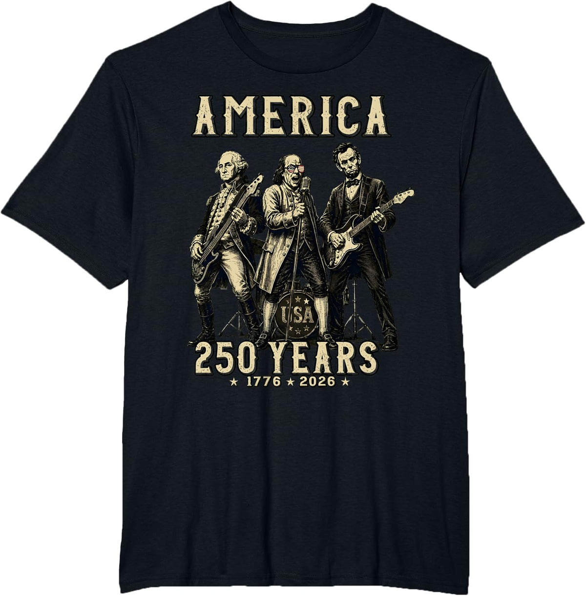 Franklin's Founding Fathers Band - 250 Years USA T-Shirt - Black