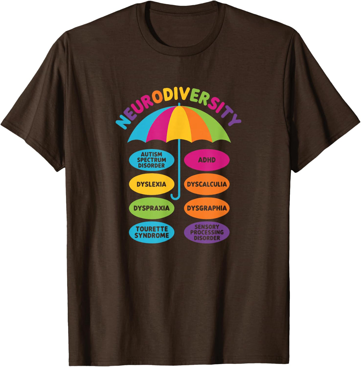 Neurodiversity Umbrella - Autism ADHD T-Shirt - Brown