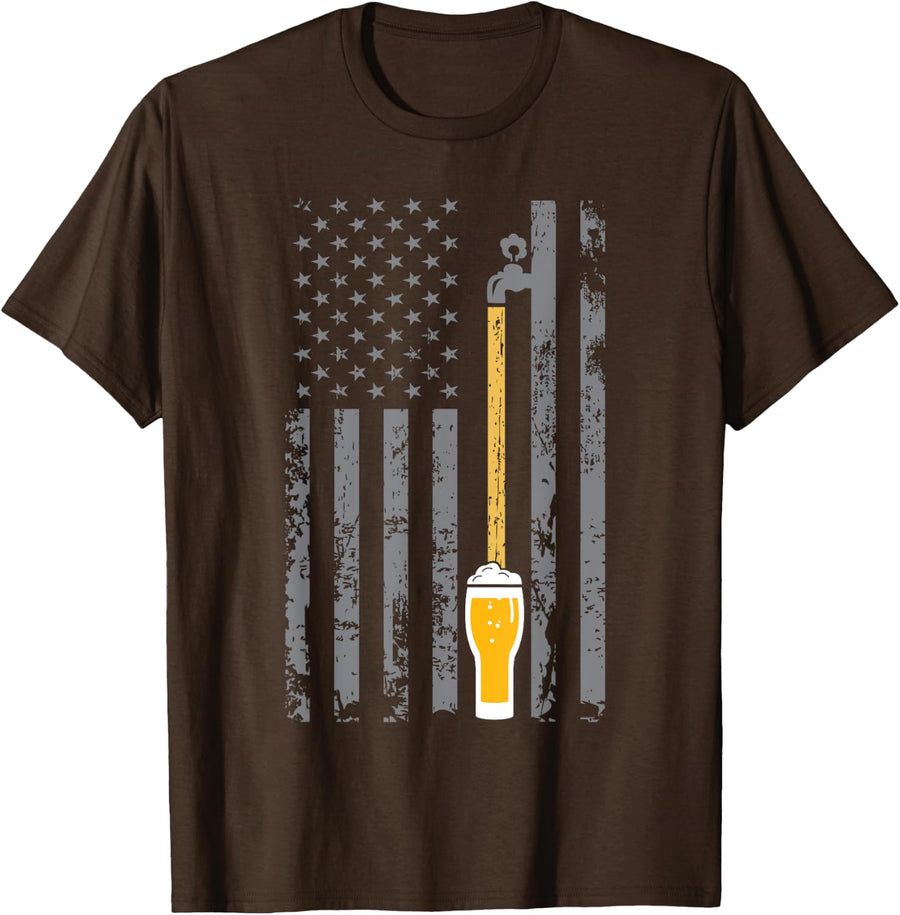 Craft Beer American Flag USA Brewery Women Men T-Shirt - Brown
