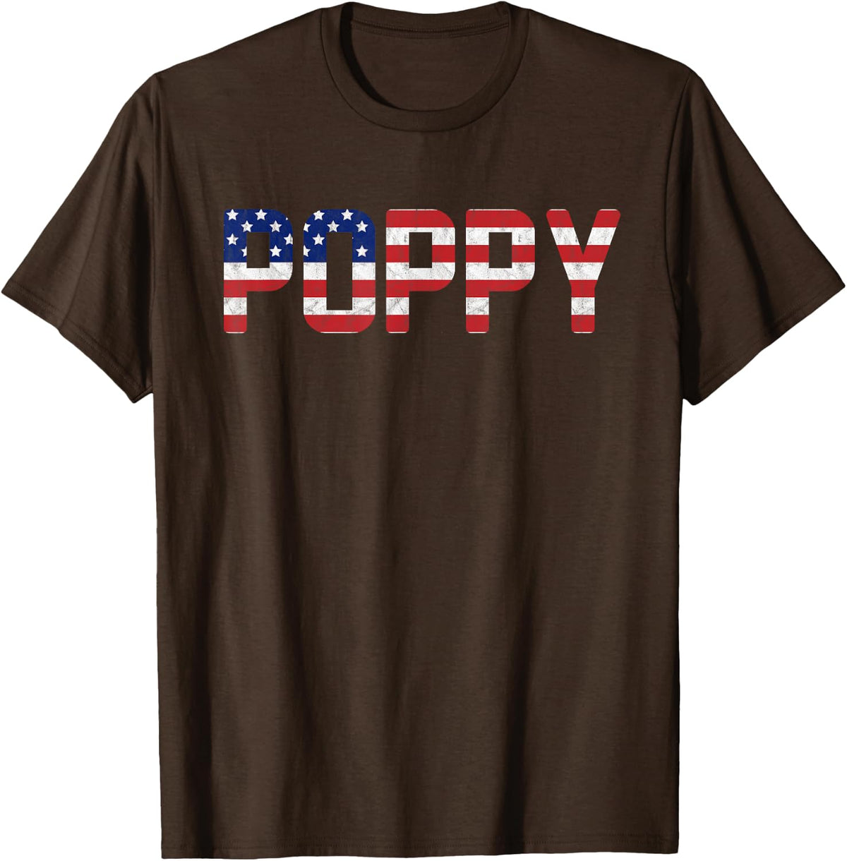 USA Patriotic Poppy American Flag Design 4th of July Poppy T-Shirt - Brown