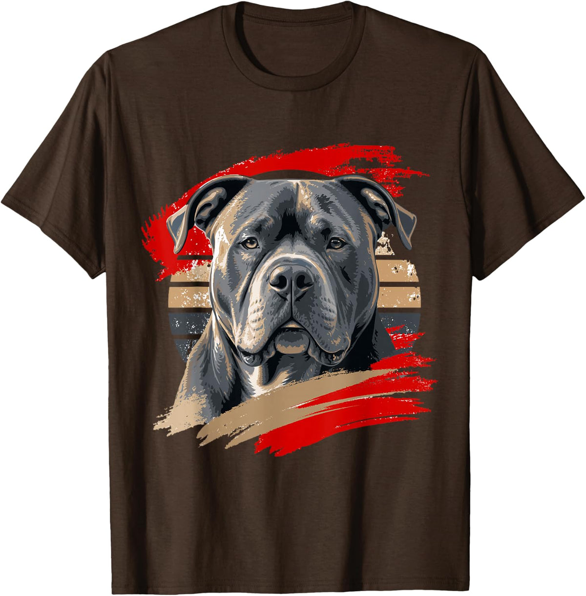 American Bully Blue Gray Art Dog Portrait T-Shirt - Brown