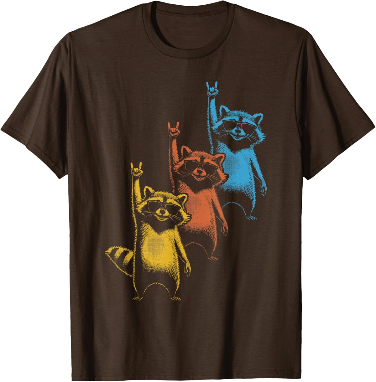 Funny Raccoon Shirt Retro Rock Music Tee Festival T-Shirt Gift for Men Women - Brown