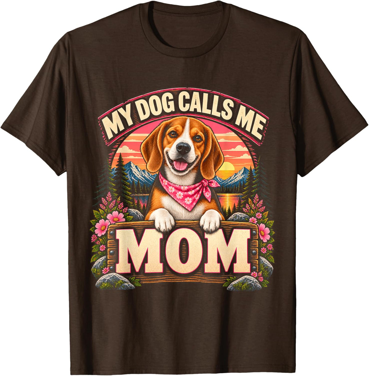 Beagle My Dog Calls Me Mom Vintage Retro T-Shirt - Brown