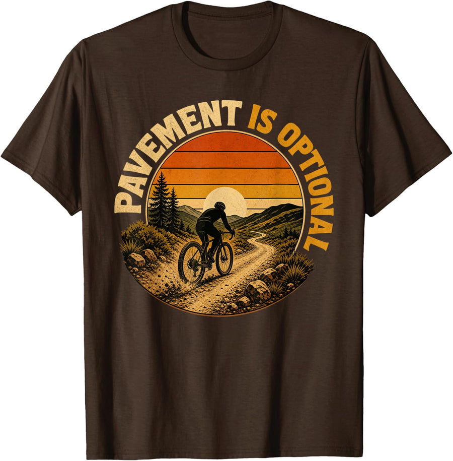 Gravel Bike Cycling Retro Sunset Bikepacking Cyclist T-Shirt - Brown