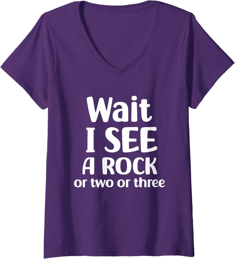 Womens Funny Geologist Wait I See A Rock Geology V-Neck T-Shirt - Purple