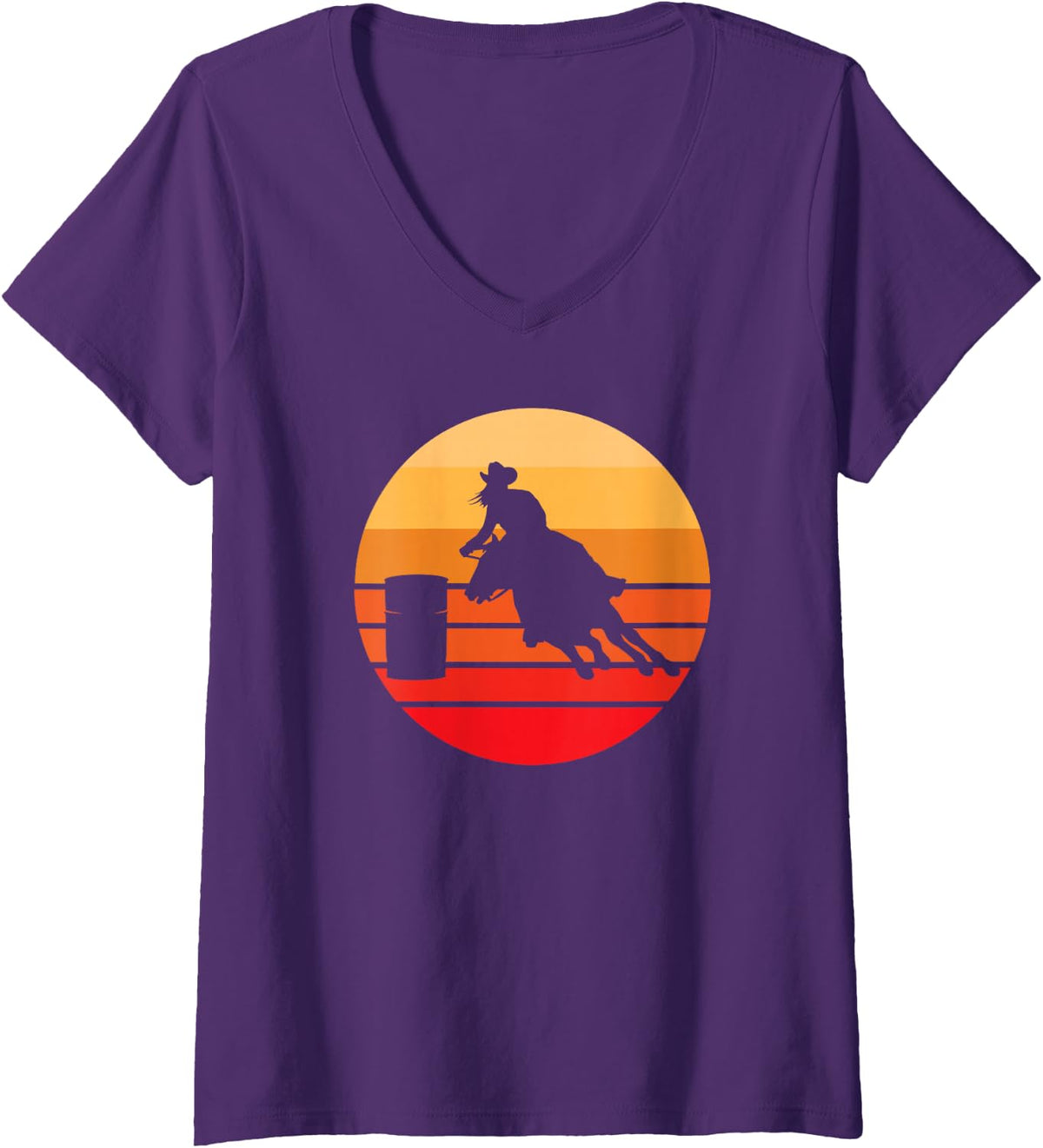Women's Barrel Racing Silhouette Gift Barrel Racer Vintage V-Neck T-Shirt - Purple
