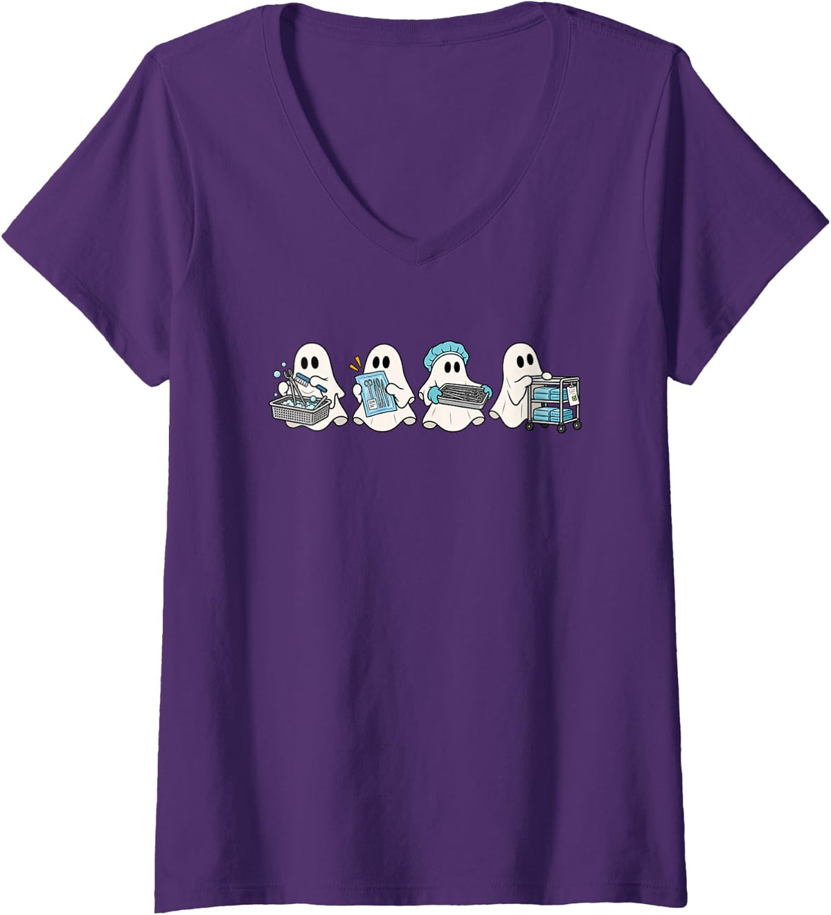 Women's Sterile Processing Technician Halloween SPD Tech Week V-Neck T-Shirt - Purple