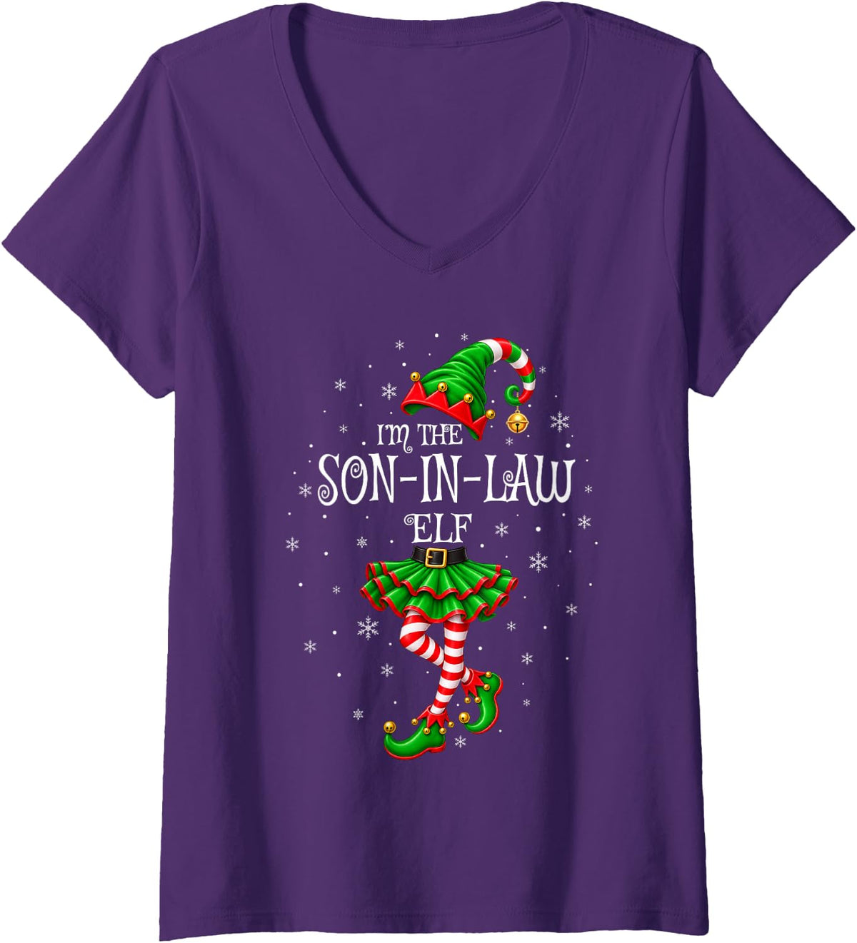 Women's Family Matching Men Funny I'm The Son-in-Law Elf Christmas V-Neck T-Shirt - Purple