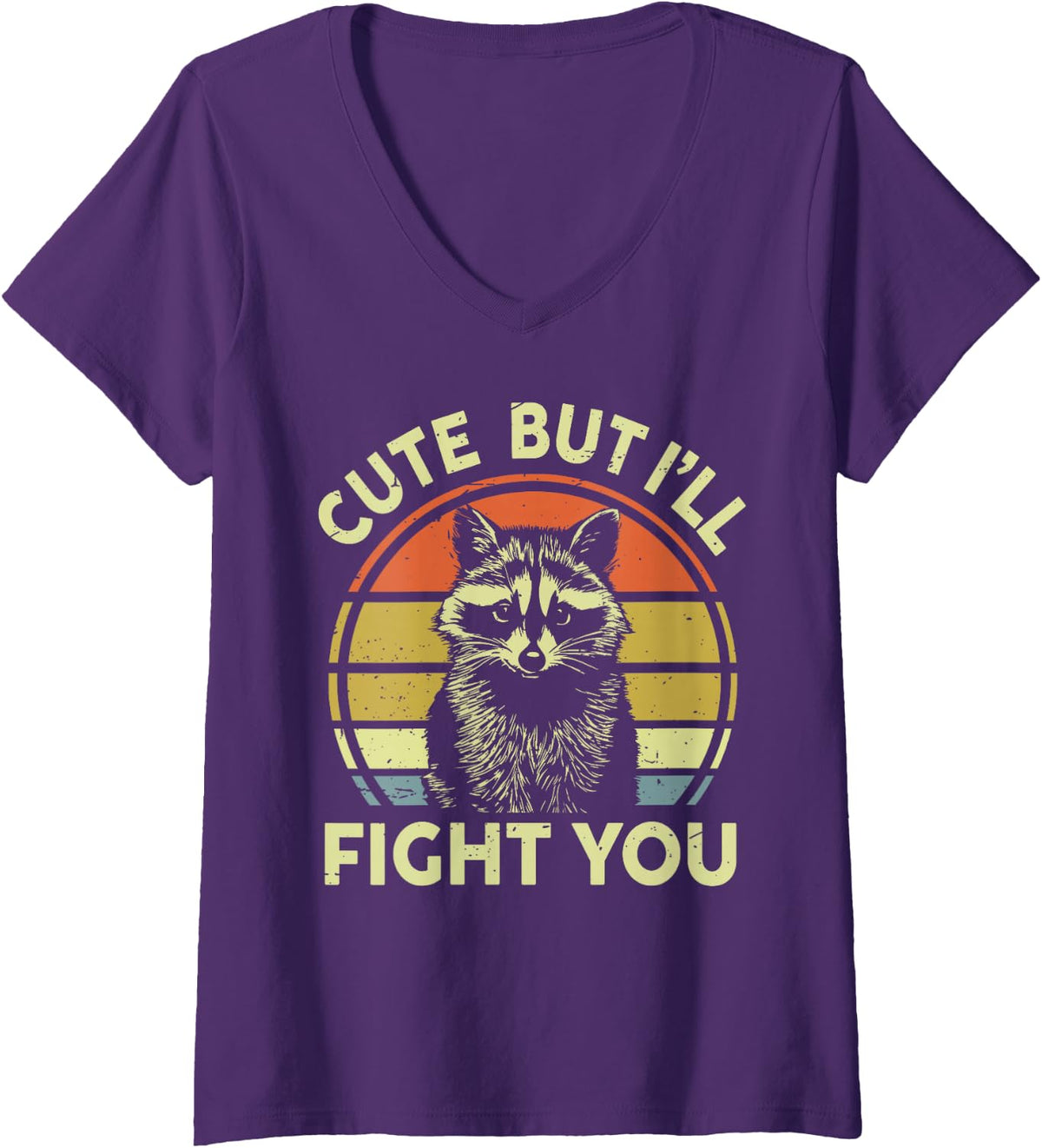 Women's Feral Raccoon Cute But I Fight You Trash Panda Funny Raccoon V-Neck T-Shirt - Purple