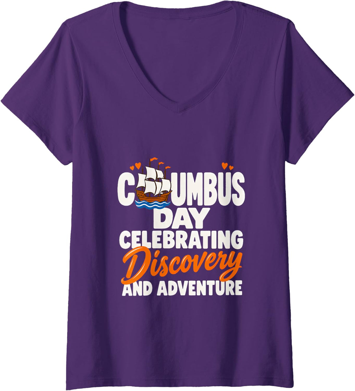 Women's Columbus Day Celebrating Discovery and Adventure Columbus V-Neck T-Shirt - Purple