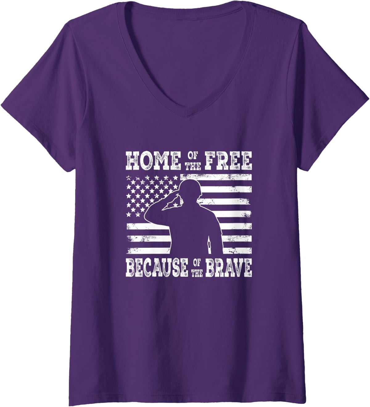 Women's Home of the Free Because of the Brave Patriotic V-Neck T-Shirt - Purple