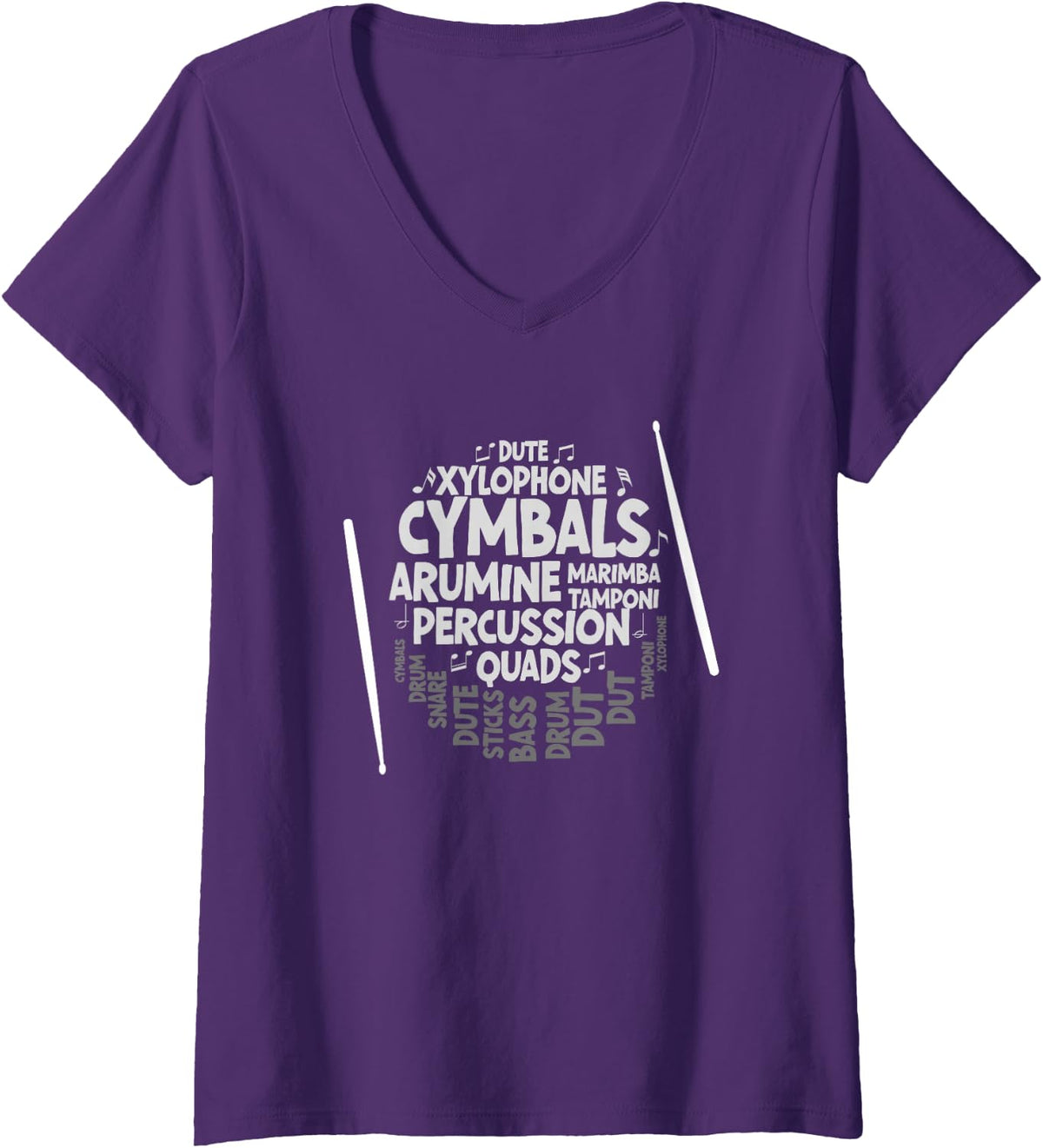 Women's Drumline Marching Band Design V-Neck T-Shirt - Purple
