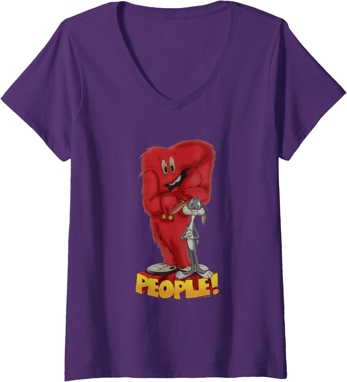 Womens Looney Tunes Bugs Bunny Gossamer People V-Neck T-Shirt - Purple