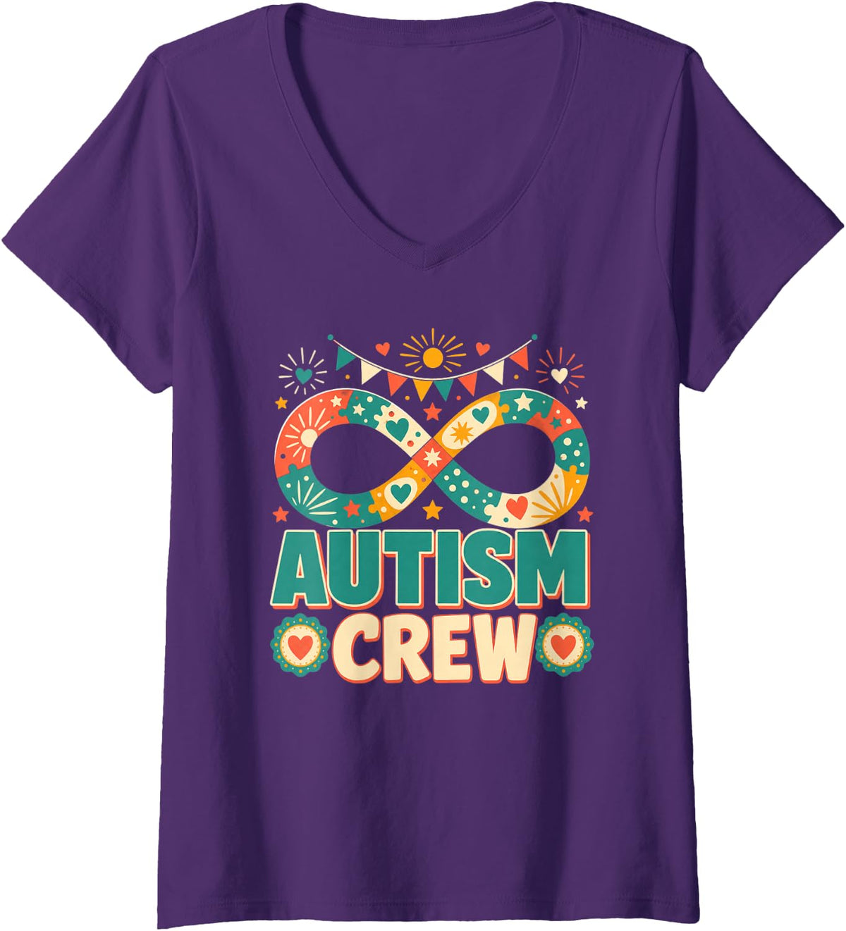 Women's Autism Crew Neurodiversity Infinity V-Neck T-Shirt - Purple