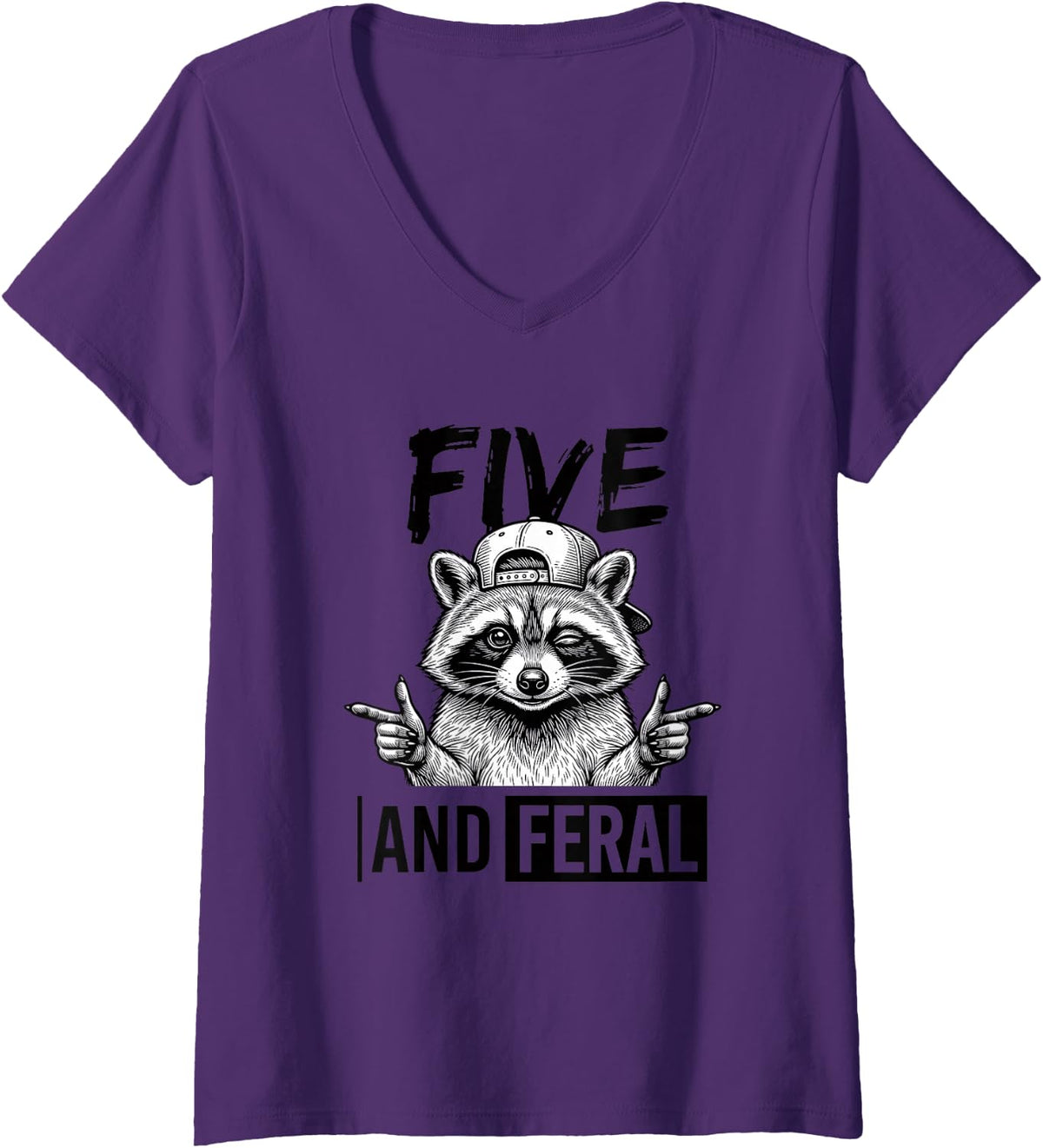 Women's Five and Feral Raccoon 5TH Birthday 5 Year Old Kids V-Neck T-Shirt - Purple