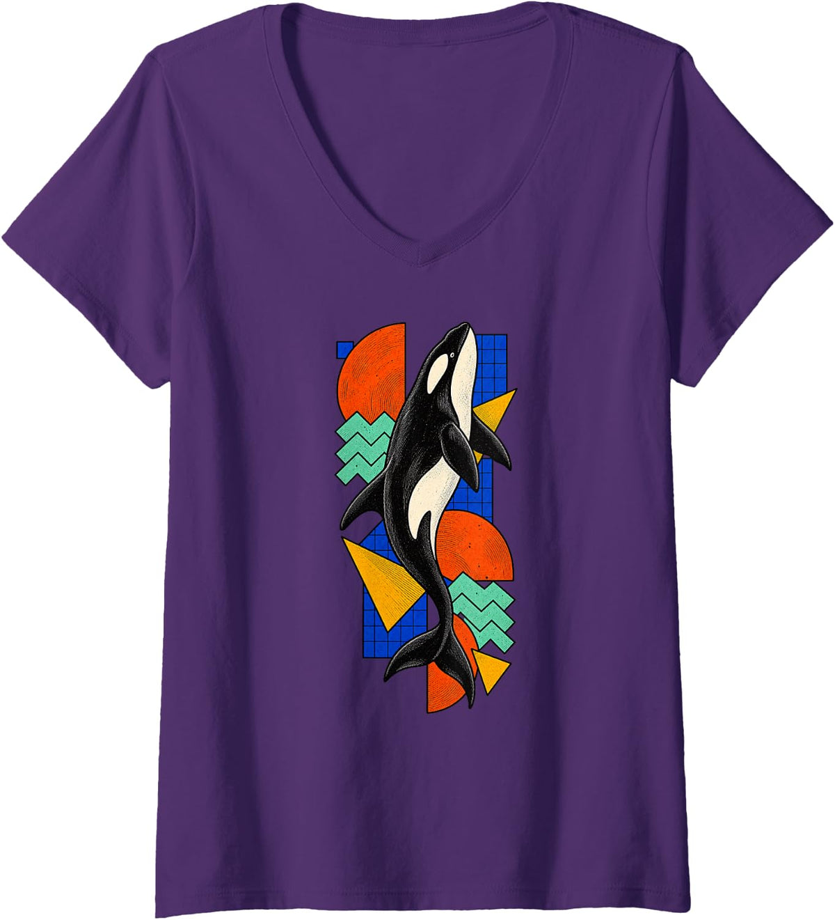 Women's Orca Retro Geometric Creature V-Neck T-Shirt - Purple