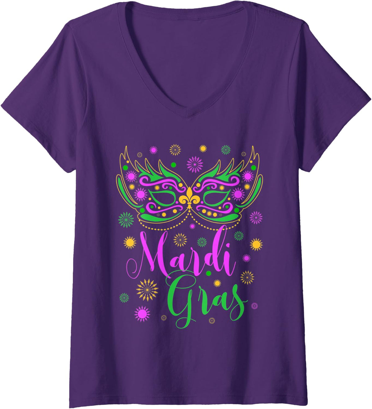 Womens Mardi Gras Feathered Mask for Women V-Neck T-Shirt - Purple