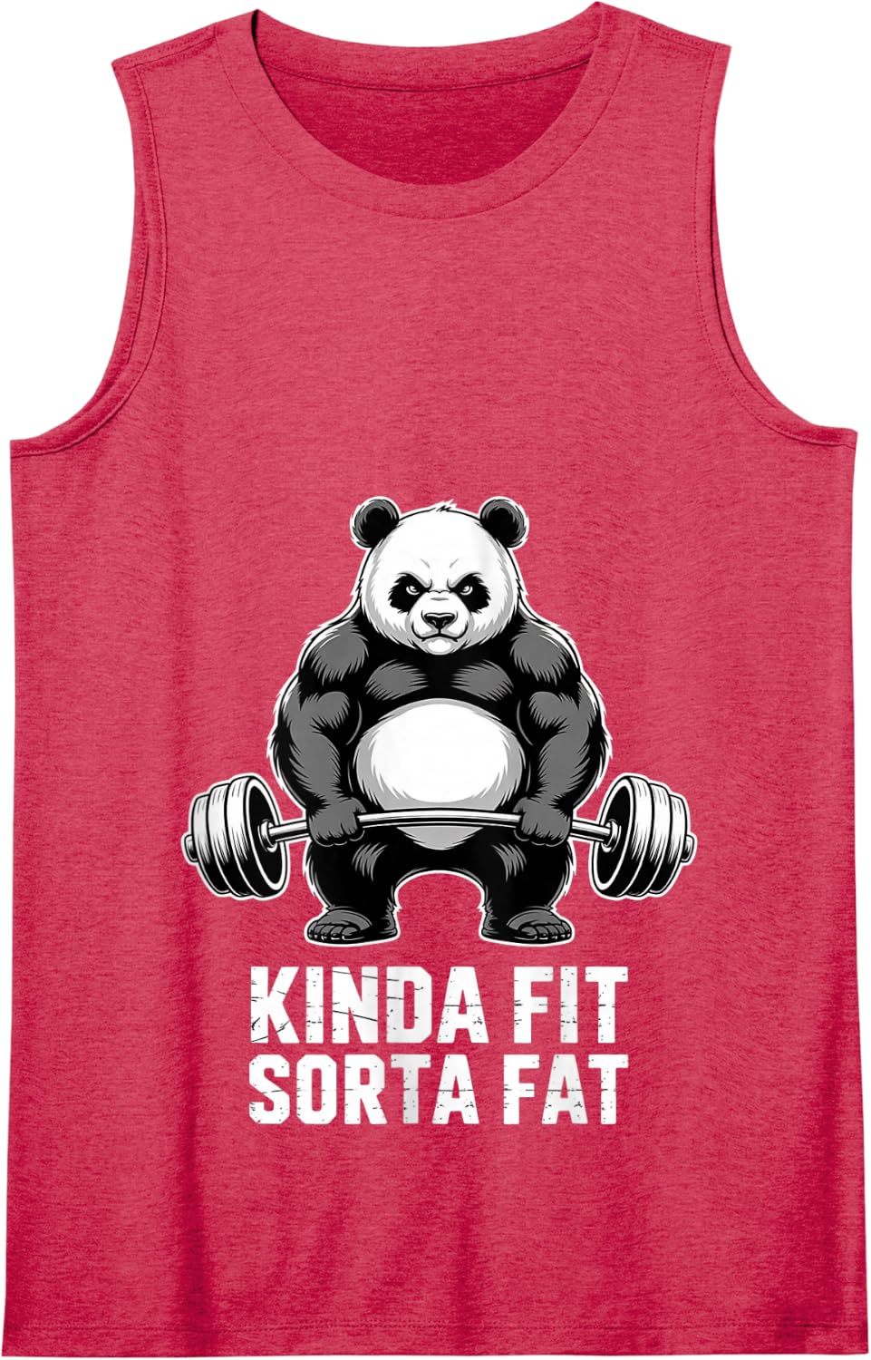 Kinda Fit Sorta Fat Funny Gym Panda Workout Weightlifting Tank Top - Red
