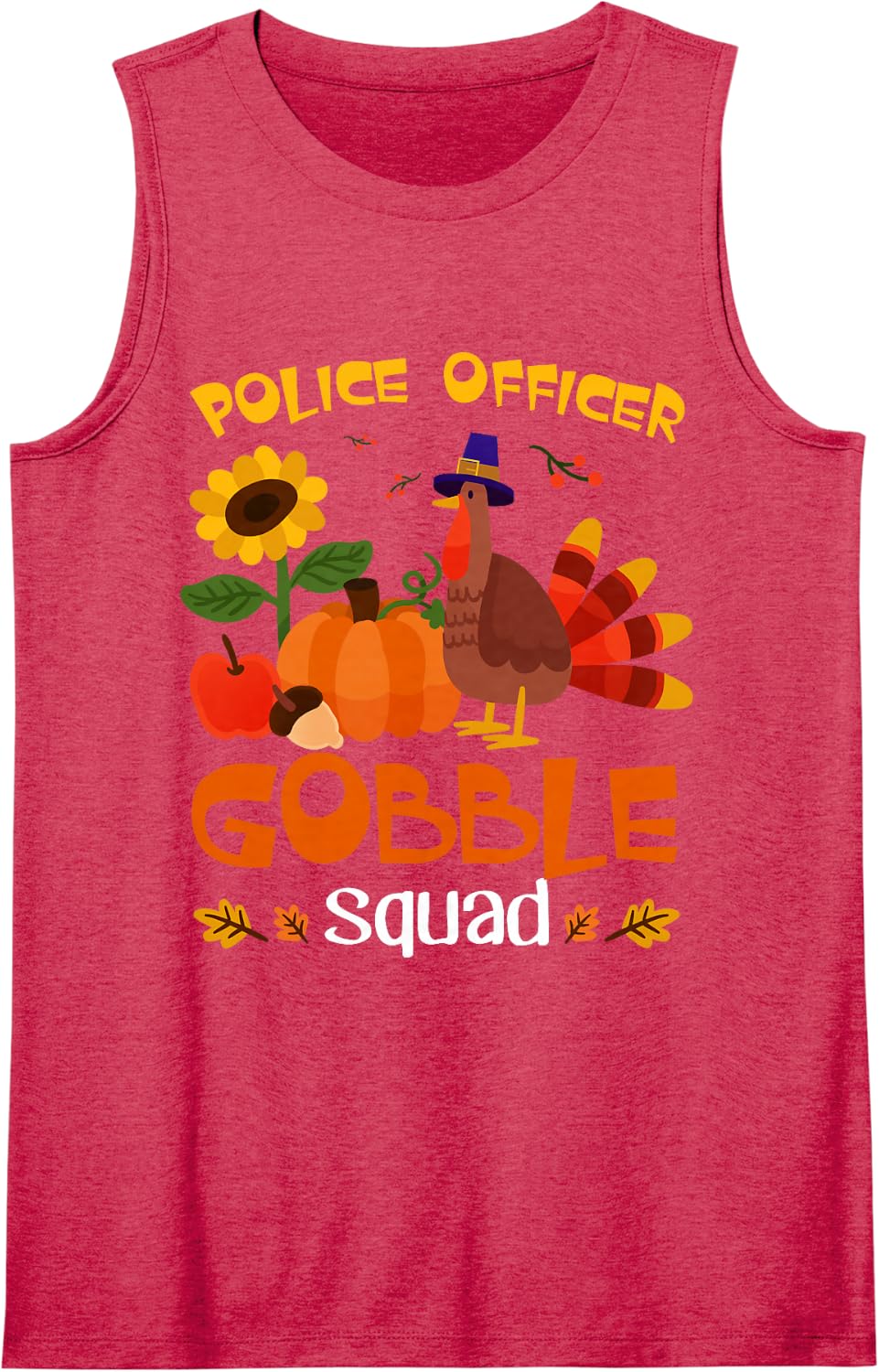 Police Officer Gobble Squad Turkey Thanksgiving Sleeveless Tank Top - Red