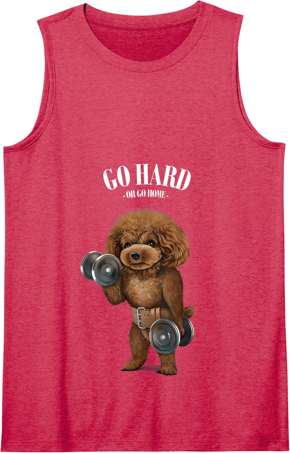 Poodle Dog Muscle Training with Dumbbell in Fitness Gym Tank Top - Red