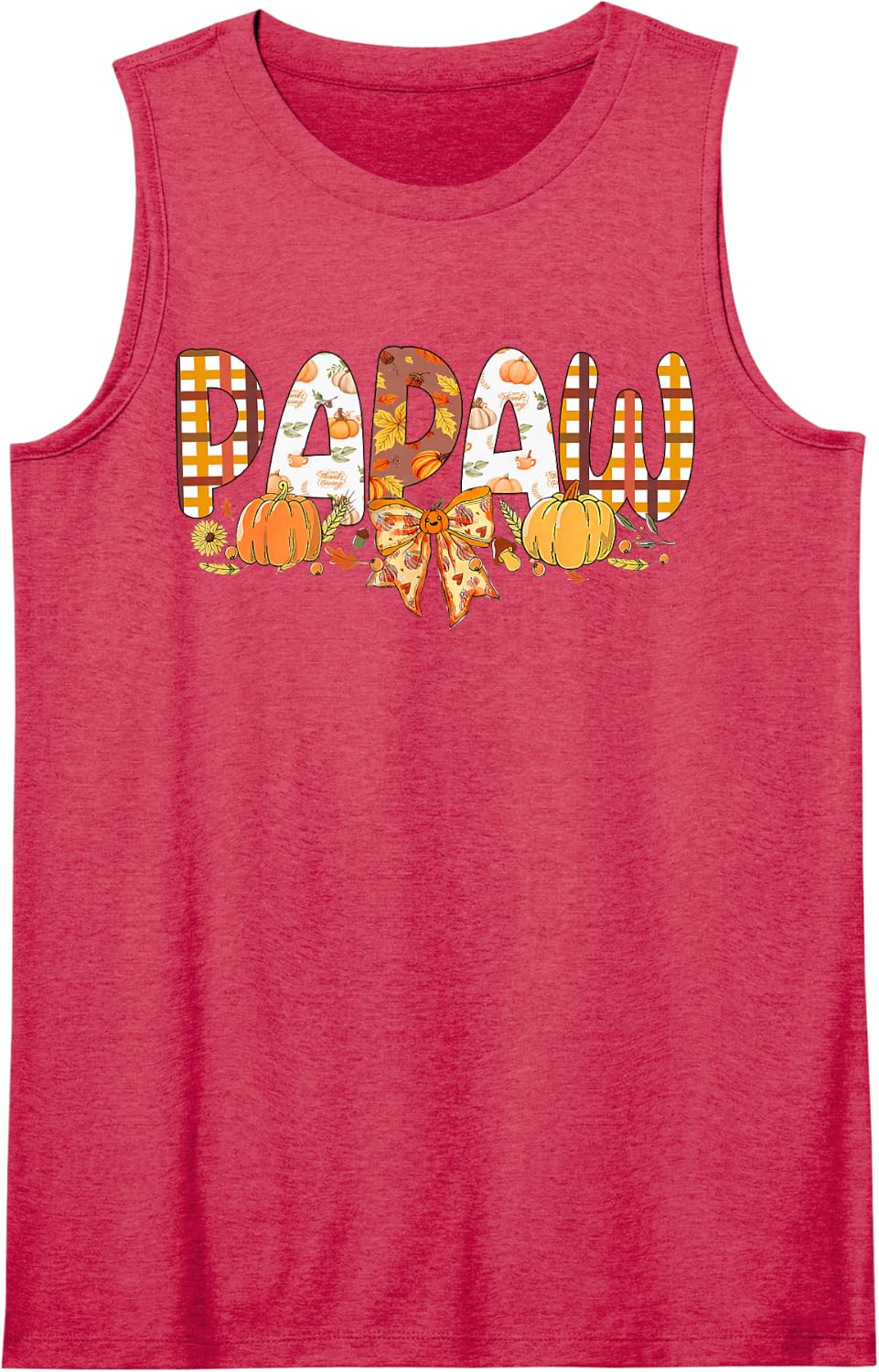 Retro Papaw Coquette Bow Fall Thanksgiving Pumpkin Sleeveless Tank Top - Red