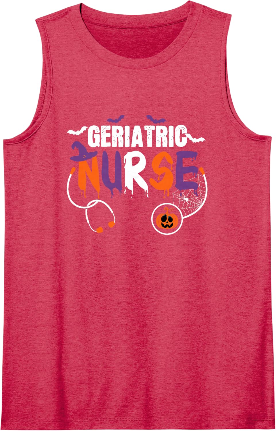 Geriatric Nurse Halloween Stethoscope Pumpkin for Men Women Sleeveless Tank Top - Red