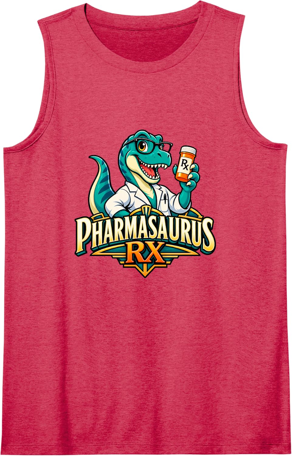 Pharmasaurus Rx Pharmacist Dinosaur Humor Sleeveless Tank Top - Red