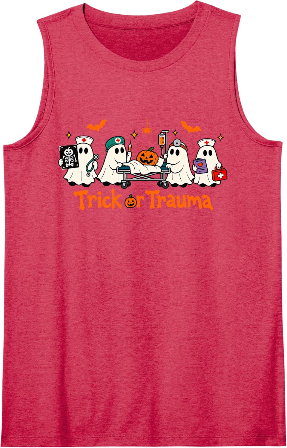 Halloween Nurse Ghost RN ER Nursing Trick Or Trauma Sleeveless Tank Top - Red