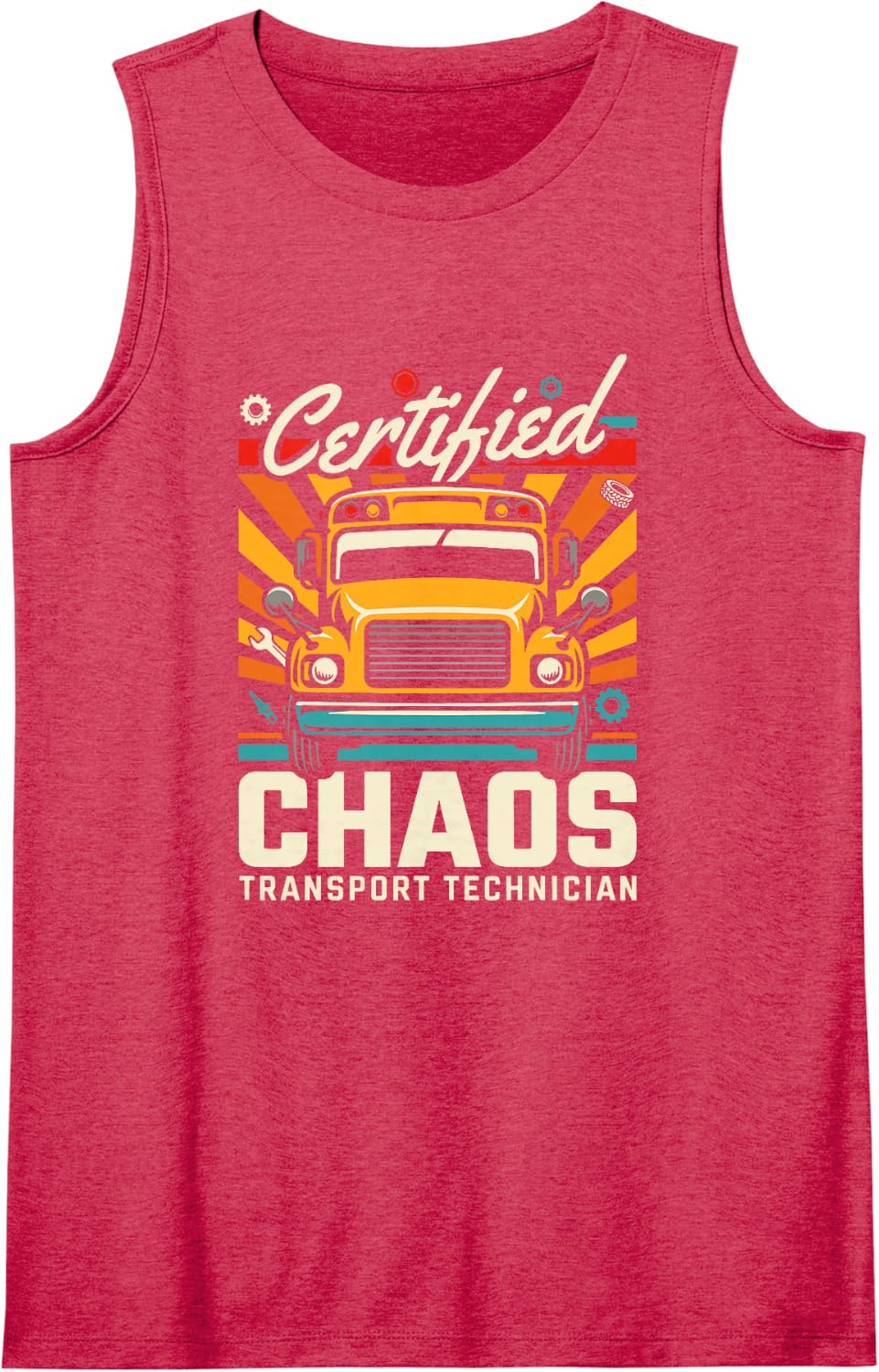 Sarcastic Certified Chaos Transport Technician Bus Driver Tank Top - Red