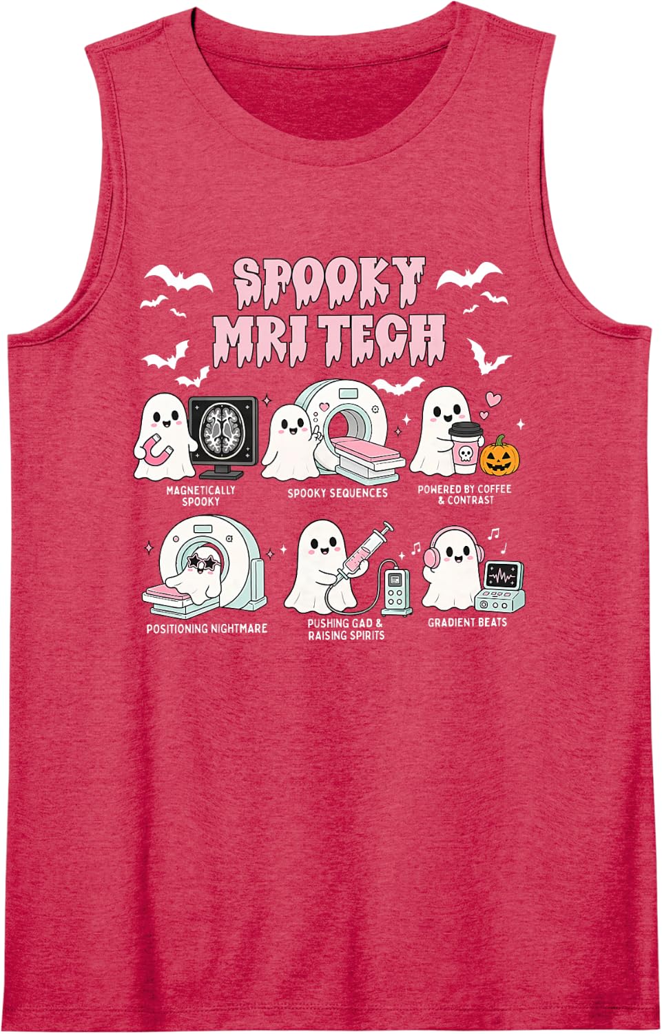 Spooky MRI Tech Cute Ghost Rad Tech Radiologist Halloween Sleeveless Tank Top - Red
