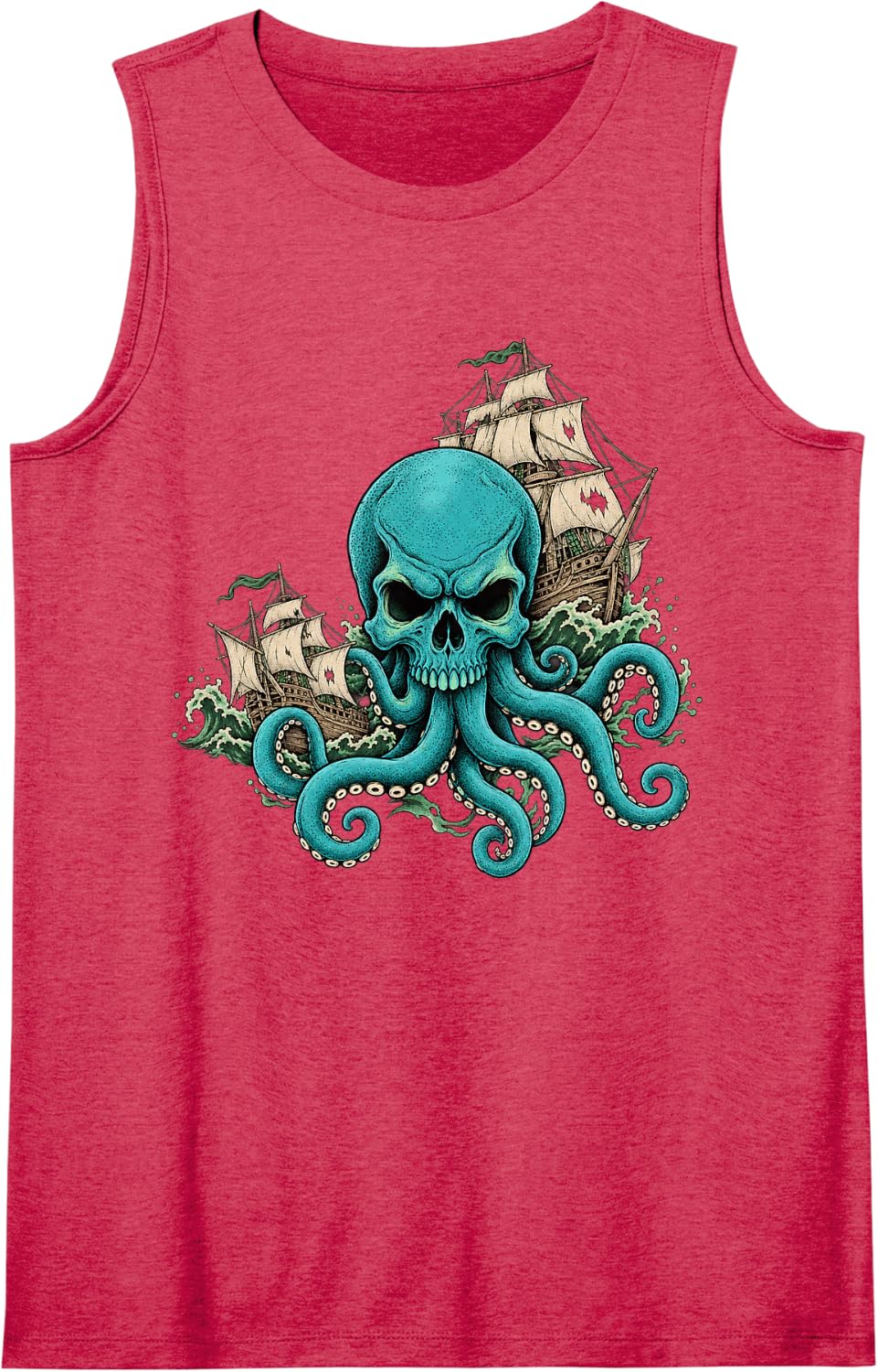 Kraken Skull Pirate Octopus Nautical Sea Monster Sleeveless Tank Top - Red