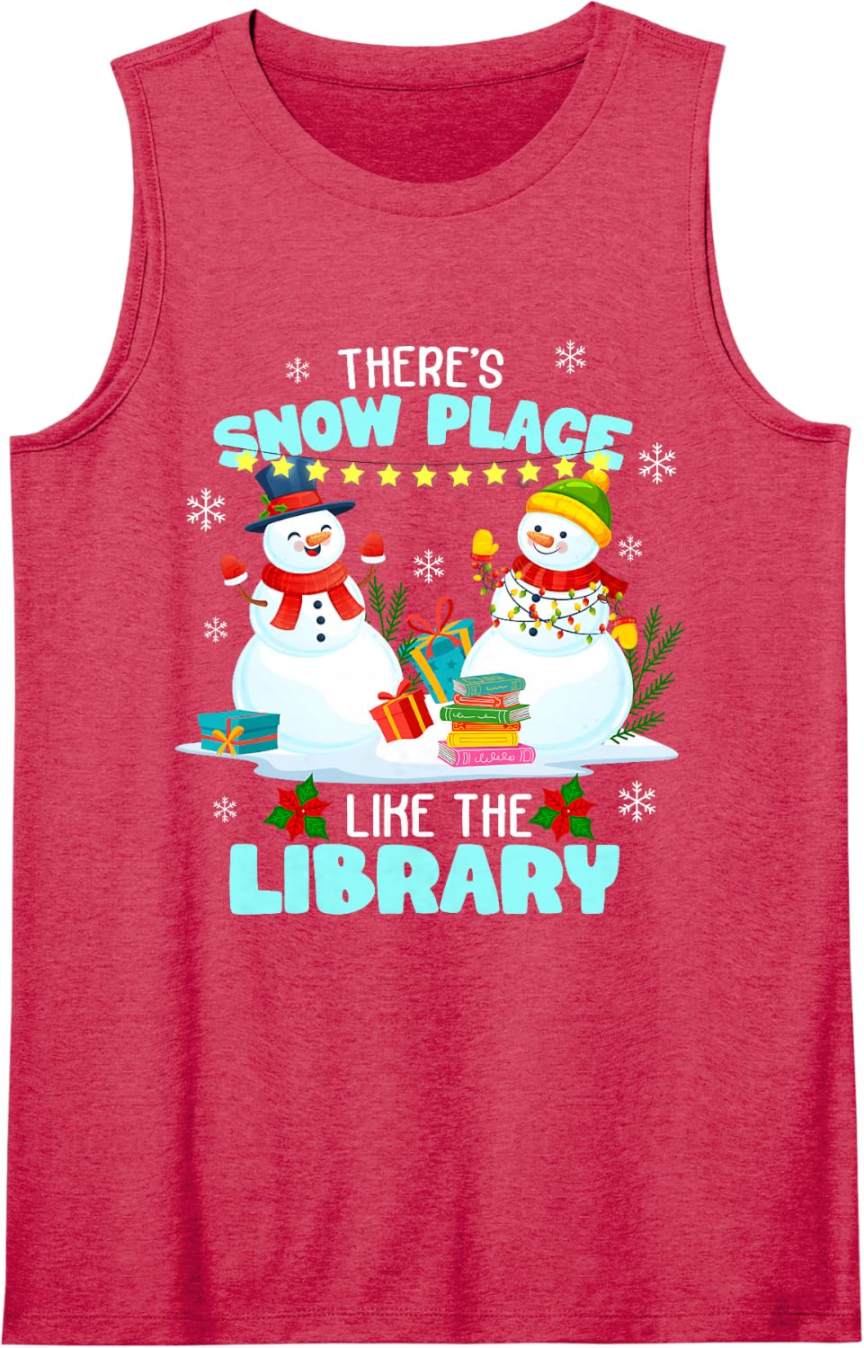 Library Reading Lover Christmas Librarian Family Together Sleeveless Tank Top - Red