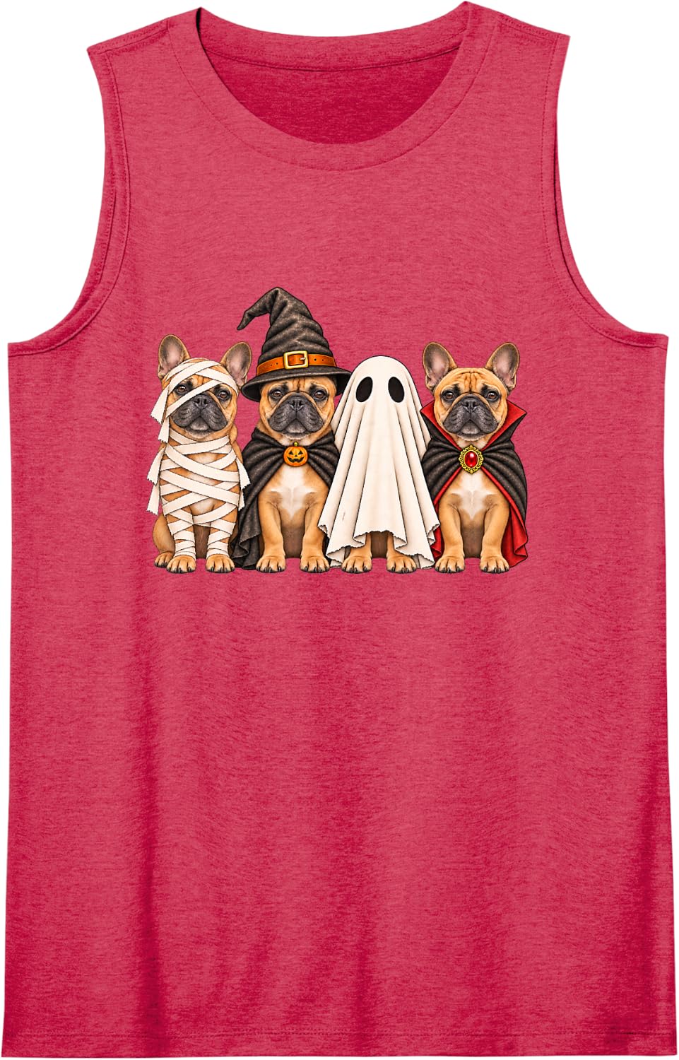 French Bulldog Halloween Costume Witch Ghost Mummy Vampire Sleeveless Tank Top - Red