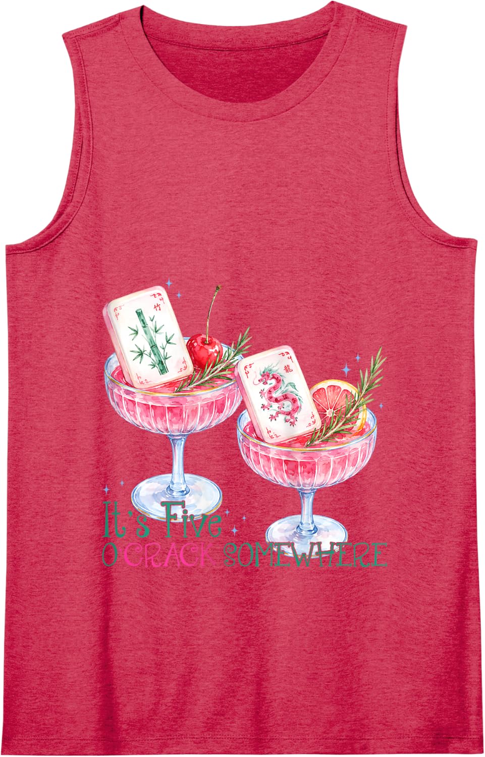 Its Five O Crack Somewhere Funny Mah Jongg Cocktail Lover Tank Top - Red