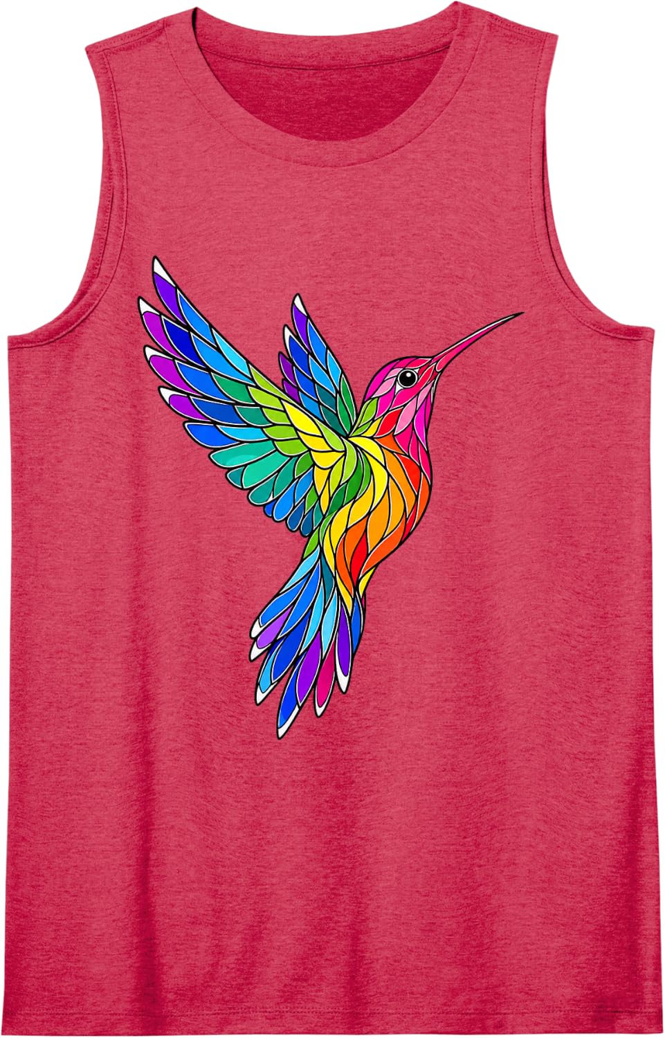 Stained Glass Hummingbird Mosaic Art Sleeveless Tank Top - Red