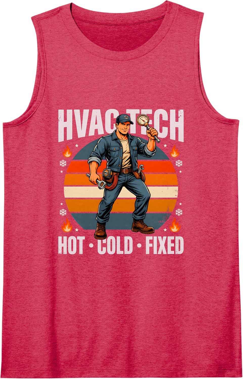 HVAC Tech Hot Cold Fixed Heating Cooling Sleeveless Tank Top - Red