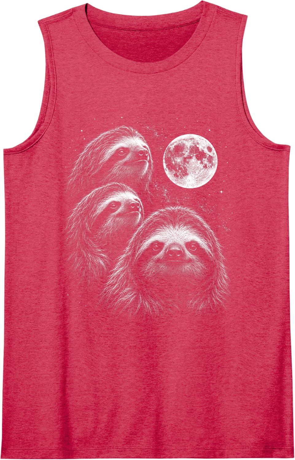 Three Sloths Howling Full Moon Funny Lazy Animal Meme Sleeveless Tank Top - Red