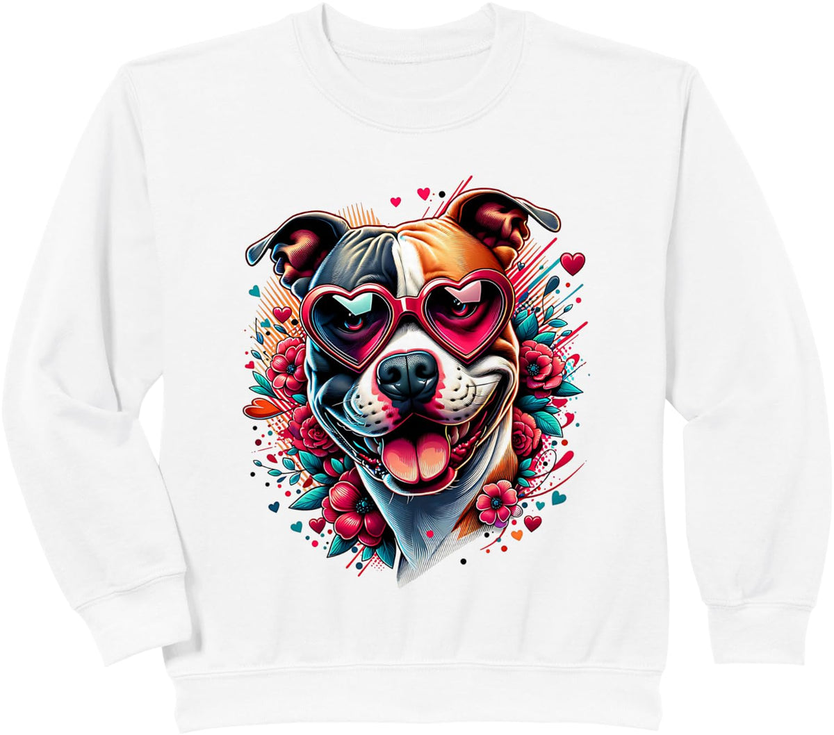 American Staffordshire Terrier Dog St Valentines Day Artwork Sweatshirt - White