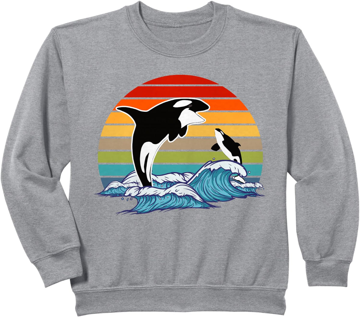 Retro Orca Killer Whale Sweatshirt - Heather Grey