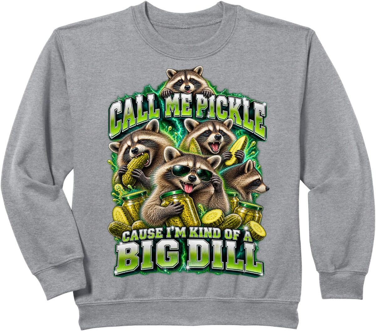 Raccoon Pickles Call Me Pickle Funny Raccoons Bootleg Memes Sweatshirt - Heather Grey