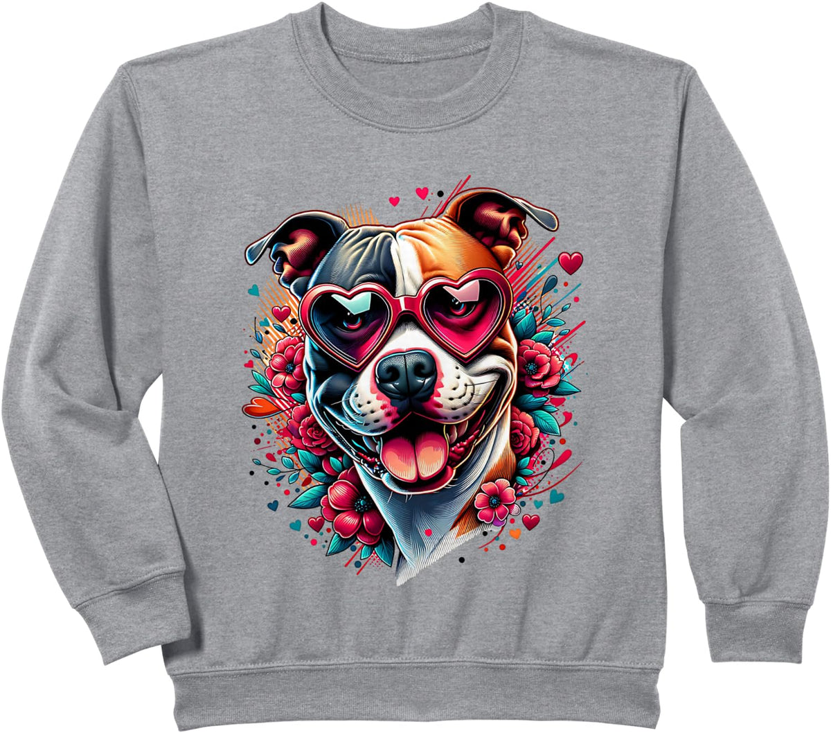 American Staffordshire Terrier Dog St Valentines Day Artwork Sweatshirt - Heather Grey